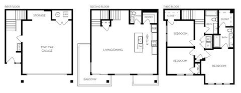 Floor plan for 3 beds, 2 baths, 1659 sqft